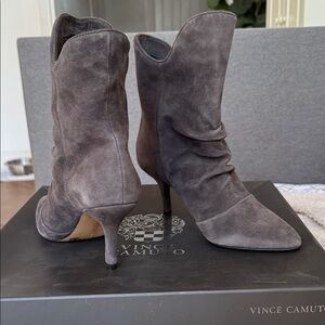 Vince Camuto Charcoal Suede Pointed-Toe Stiletto Ankle Boots